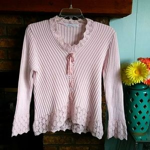 Skovhuus danish pink ribbed crocheted sweater